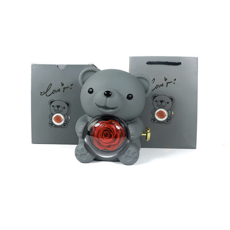 Romantic Rotating Teddy Bear Gift Box – Eternal Rose & Jewelry Surprise