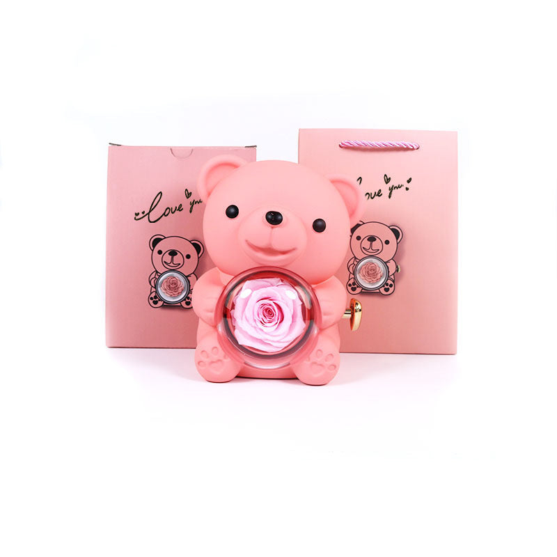 Romantic Rotating Teddy Bear Gift Box – Eternal Rose & Jewelry Surprise