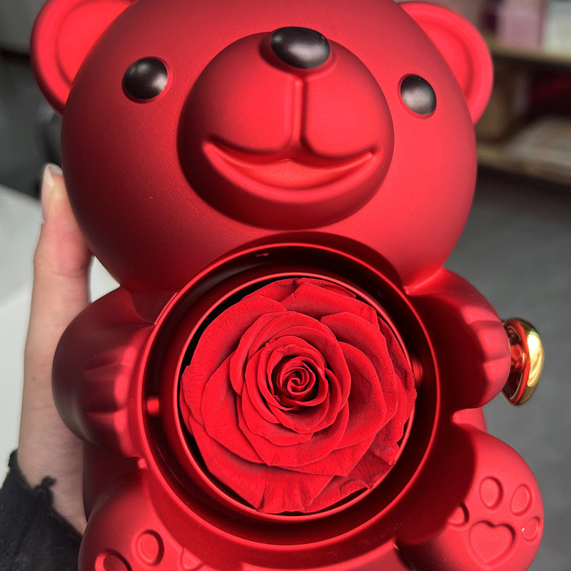 Romantic Rotating Teddy Bear Gift Box – Eternal Rose & Jewelry Surprise